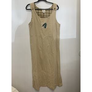 VTG Pear Brand Beige 100% Cotton Maxi Overall Dress Pockets Large